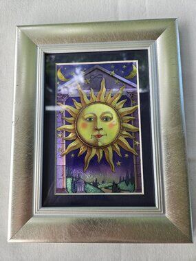 Celestial Sun Framed Art Picture in Silver toned wood frame